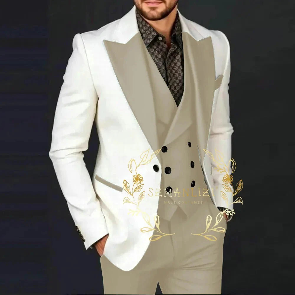 Ivory Jakcet Dark Green Vest Pant Men's 3-piece Suit Set GlowCart