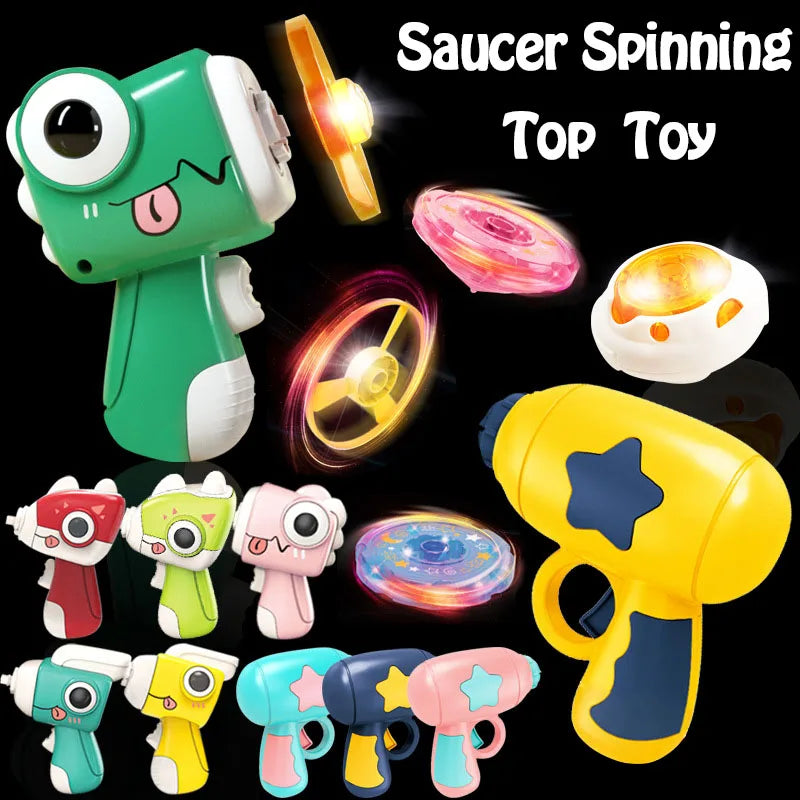 Children Saucer Launcher Pistol Outdoor Spinning Top Dinosaur Gun Toys Flying Disc Bamboo Dragonfly Ejection Luminous Gyroscope GlowCart