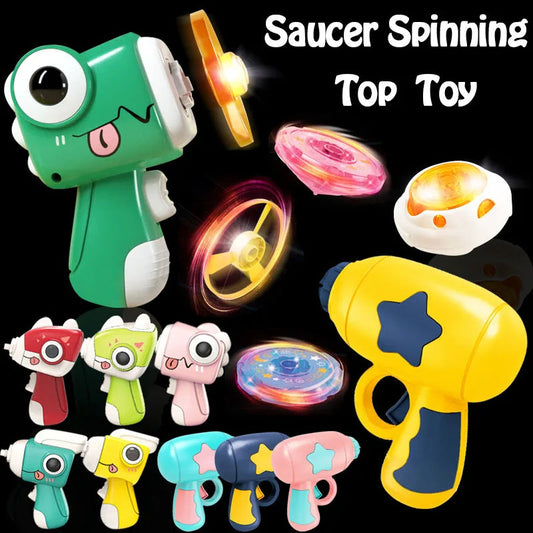 Children Saucer Launcher Pistol Outdoor Spinning Top Dinosaur Gun Toys Flying Disc Bamboo Dragonfly Ejection Luminous Gyroscope GlowCart