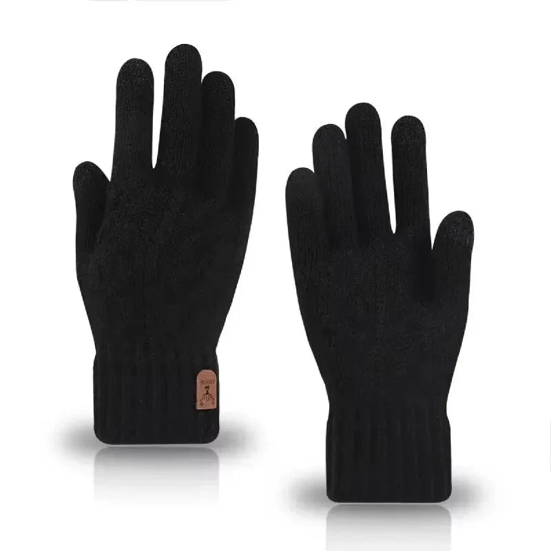 New men's warm gloves for winter touch screen plus velvet thickened cold-proof and warm wool knitted gloves GlowCart