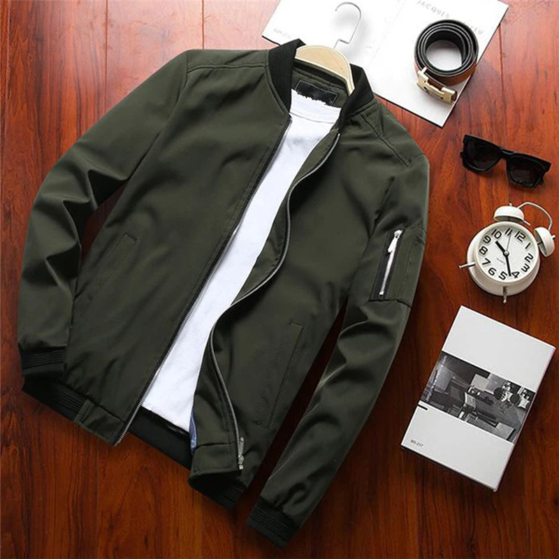 Men Bomber Jacket Thin Slim Long Sleeve baseball Jackets