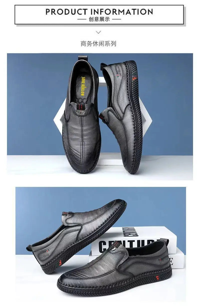 Mens PU Leather Loafers Non Slip Walking Flats Breathable