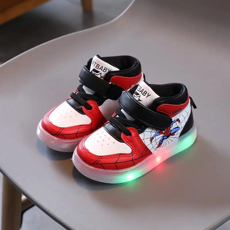 Disney Children's Sneakers Boys Girls Spiderman Led Light Sport Shoes Student Shoes Hook Anti-slip Kids Outdoor Basket Shoes GlowCart