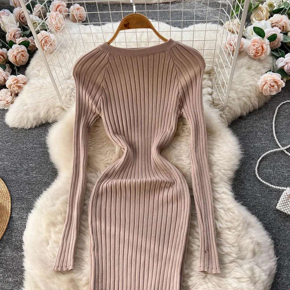 SINGREINY Winter Women Knit Maxi Dress O Neck Autumn Long GlowCart