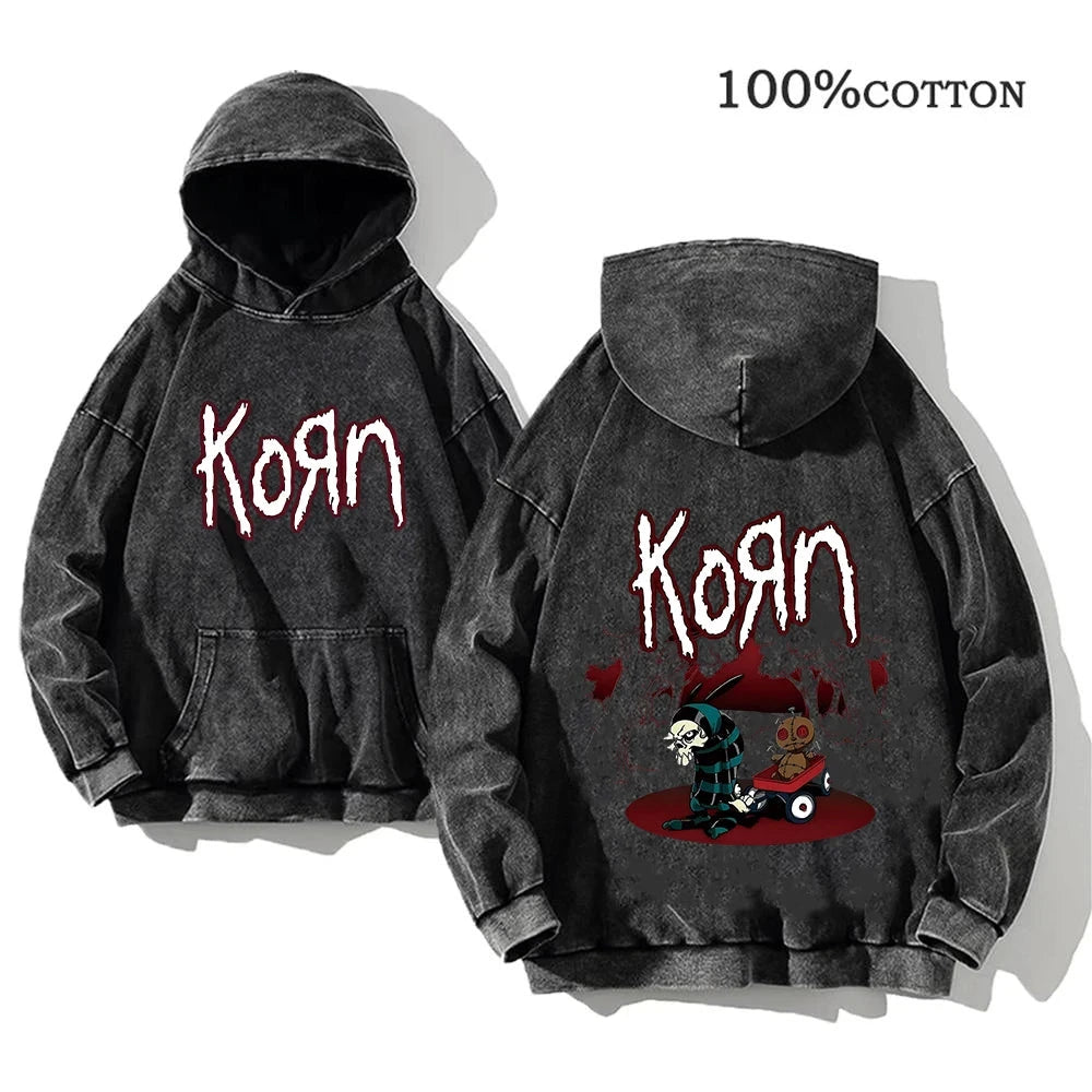 Korn Rock Band World Tour Hoodies Vintage Washed Men's GlowCart