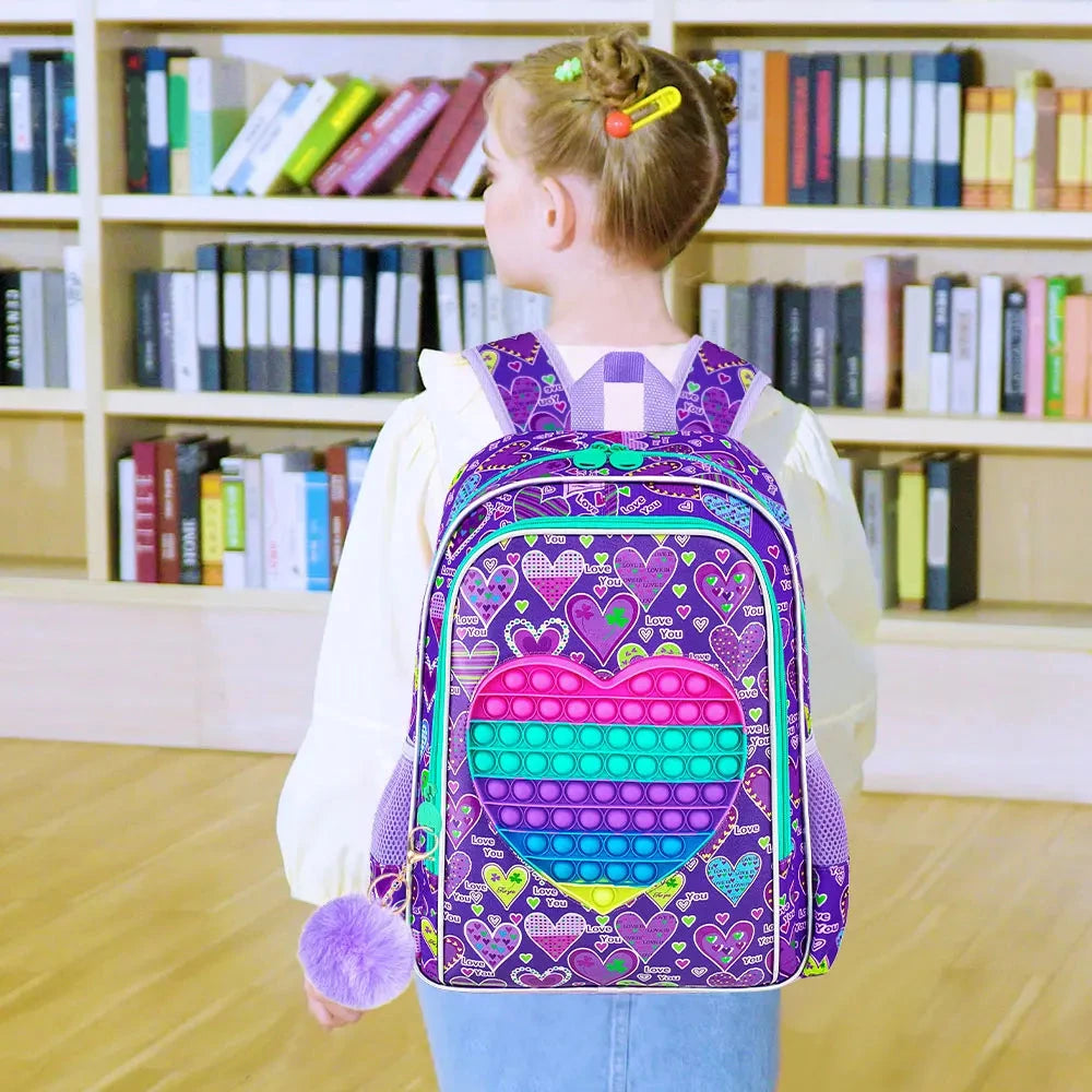 3PCS  Backpack for Girls, 16" Kids Backpacks with Lunch Box, Water Resistant Girl Bookbag for School Elementary GlowCart