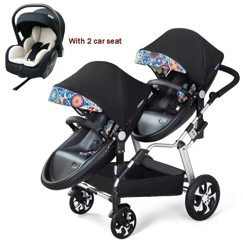 NEW Twins baby stroller 2 in 1 foldable two children PU leather waterproof stroller Double baby carriage twin strollers for 2 GlowCart
