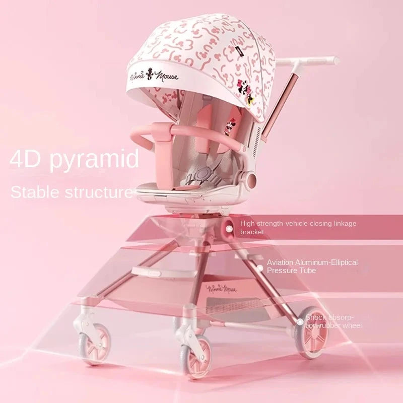Baby Stroller Can sit and lie Down Lightweight One-touch Folding Waterproof High Landscape 360 ° Rotation Two-way Push Stroller GlowCart