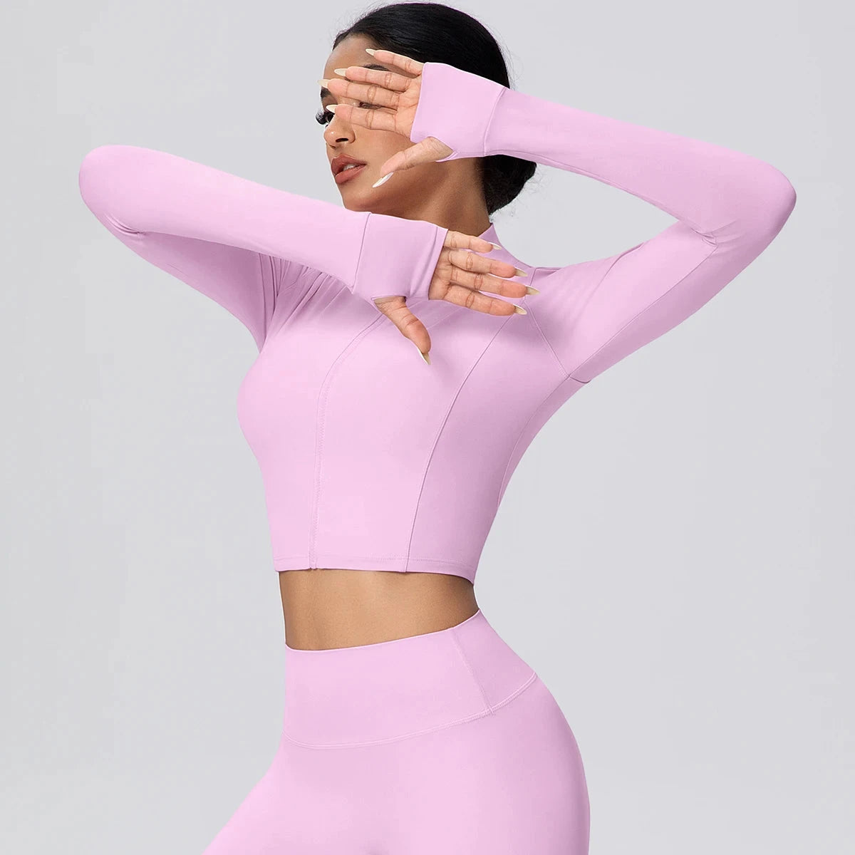 Woman Solid Color Slim Casual Zipper Long Sleeves Yoga Tight Naked Feel Sports Thumb Hole Gym Workout Top Running Yoga Jacket GlowCart