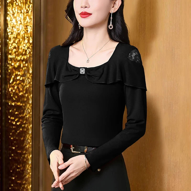 2025 Autumn Winter Bottoming Shirt Korean Fashion Patchwork GlowCart