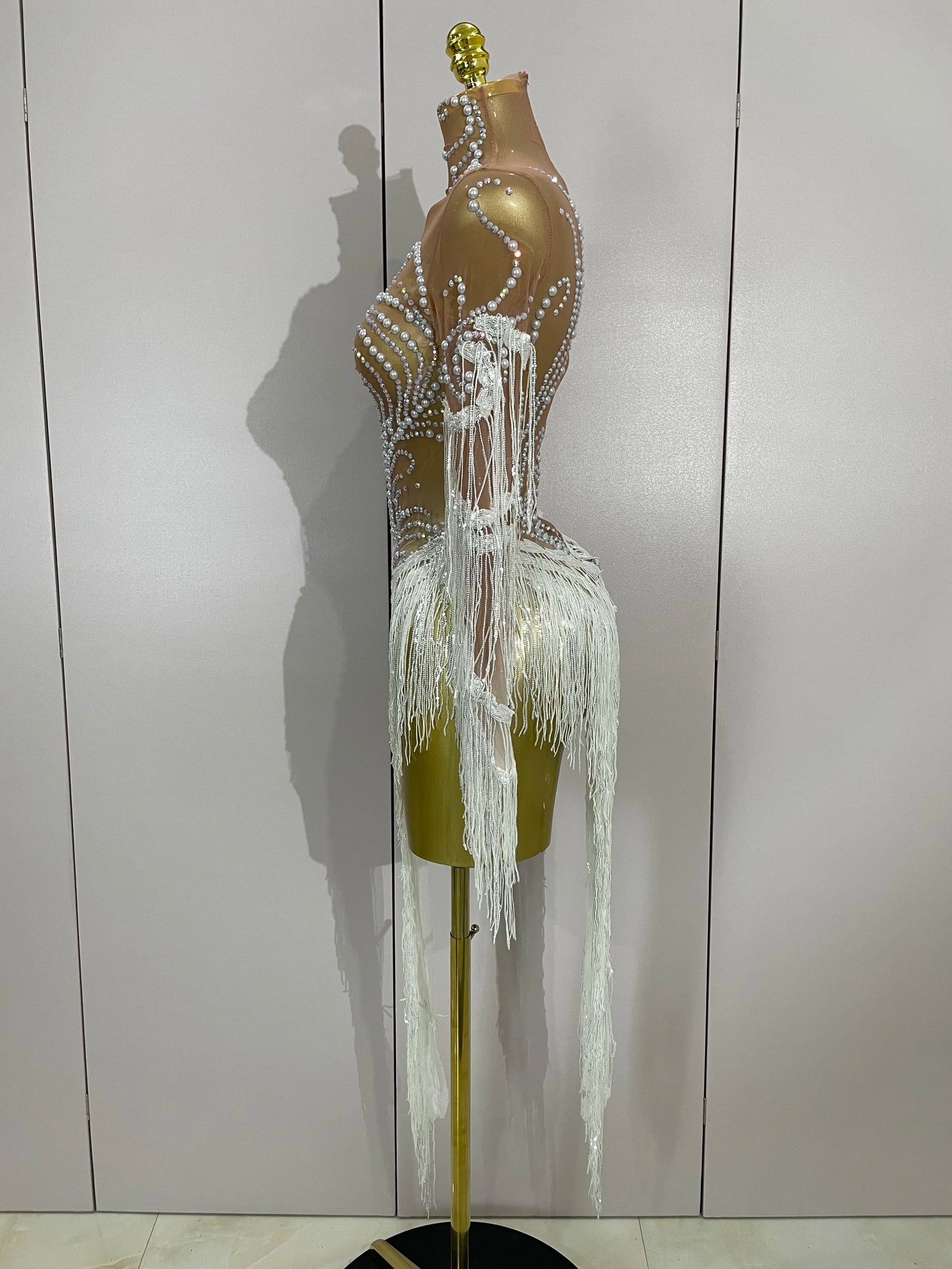 Women Sparkly Rhinestone Pearl Sequins Tassel Sexy