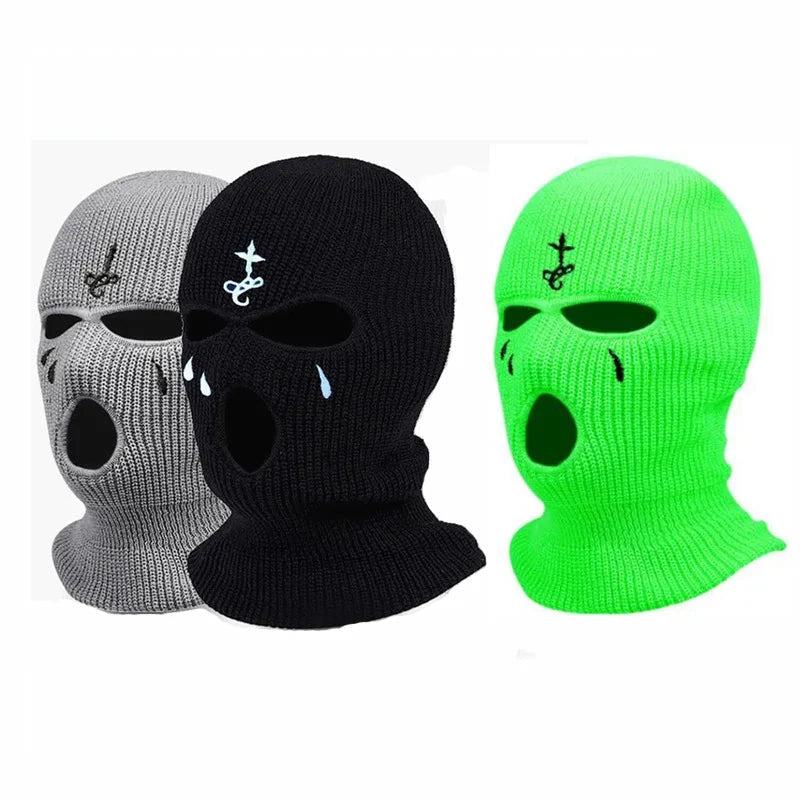2025 Cross Embroidery Ski Mask Winter Balaclava Hat 3-Hole GlowCart