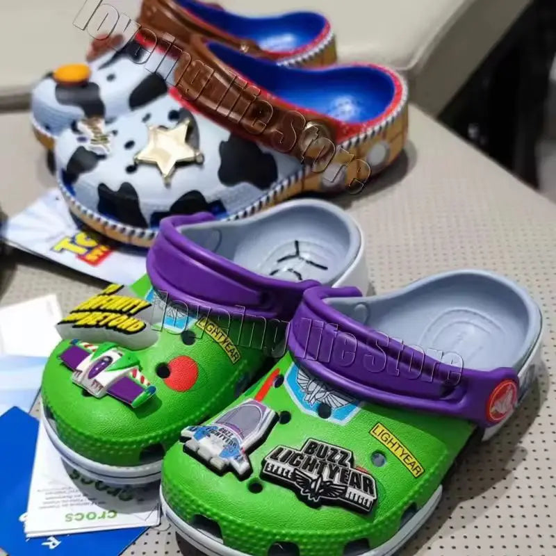 Disney Hole Sandals Slippers Buzz Lightyear Woody Sandals Kawaii Eva Anime Home Beach Shoes Breathable Slippers For Kids Gifts GlowCart