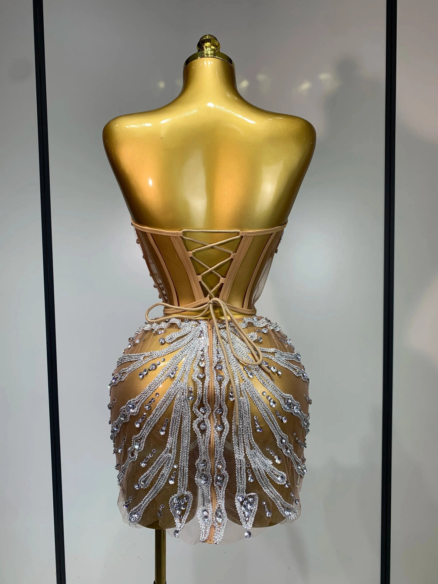 Women Sexy Strapless Rhinestones  Mini Dress Performance GlowCart