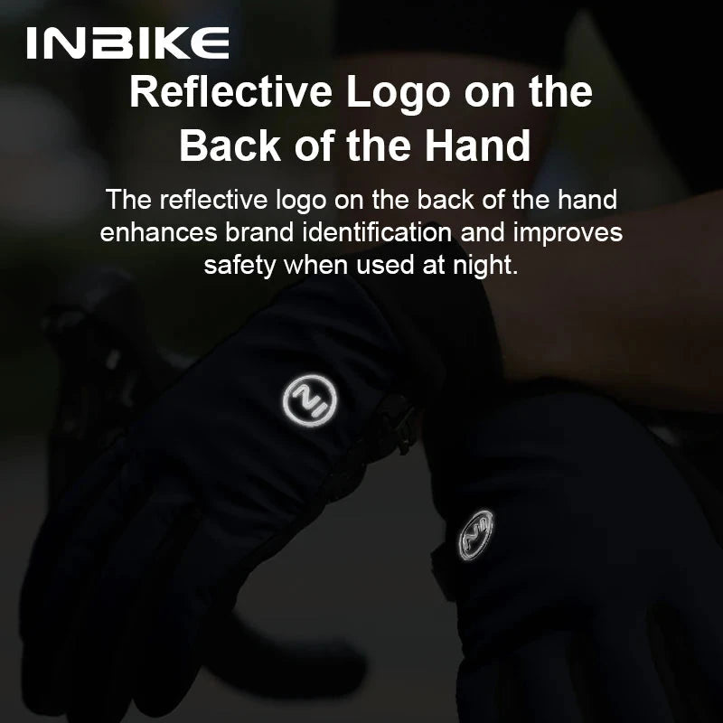 INBIKE Windproof Fleece Men's Cycling Gloves Warm Full Finger Touch Screen Shock Absorbing Anti-Slip Long Finger Road Bike GlowCart