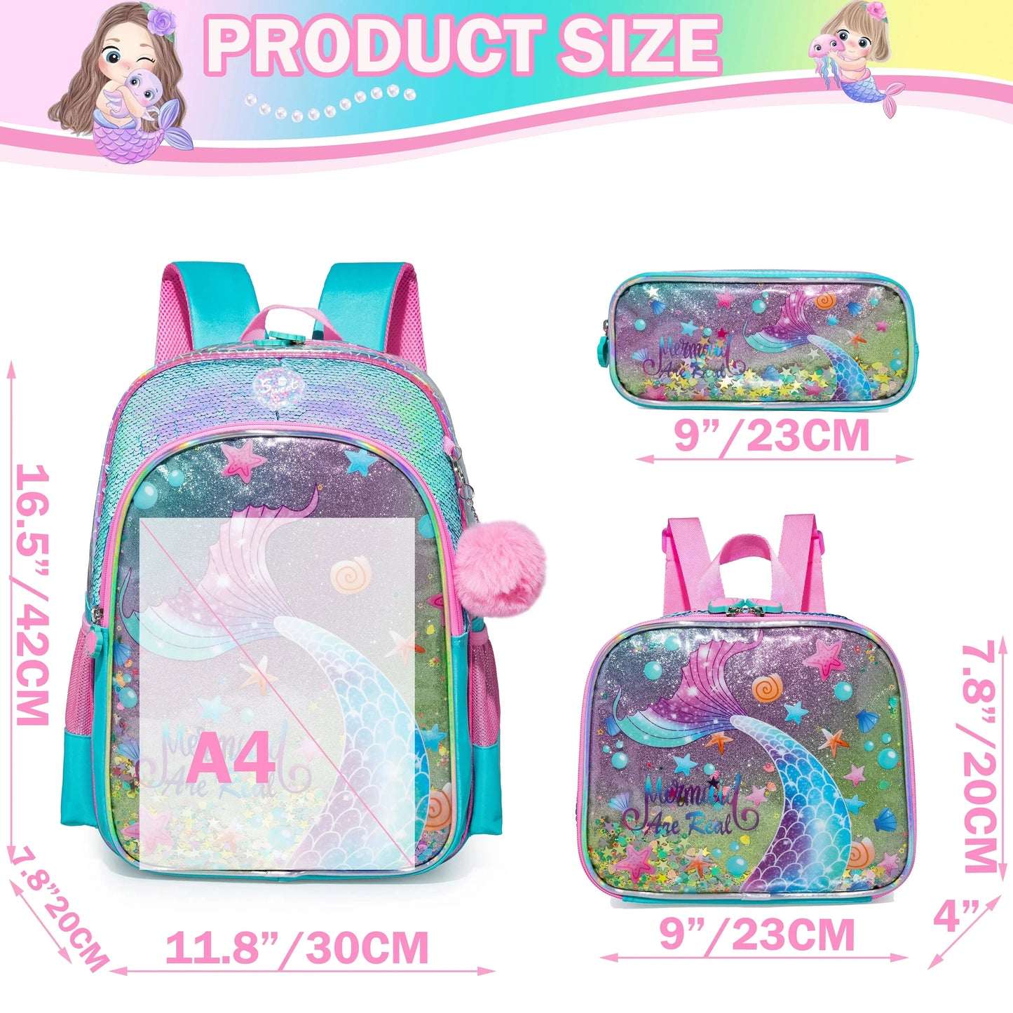 Meetbelify Backpack for Girls Backpacks Kids School Bookbag for Elementary Students Full Size Travel Bag with lunch box GlowCart