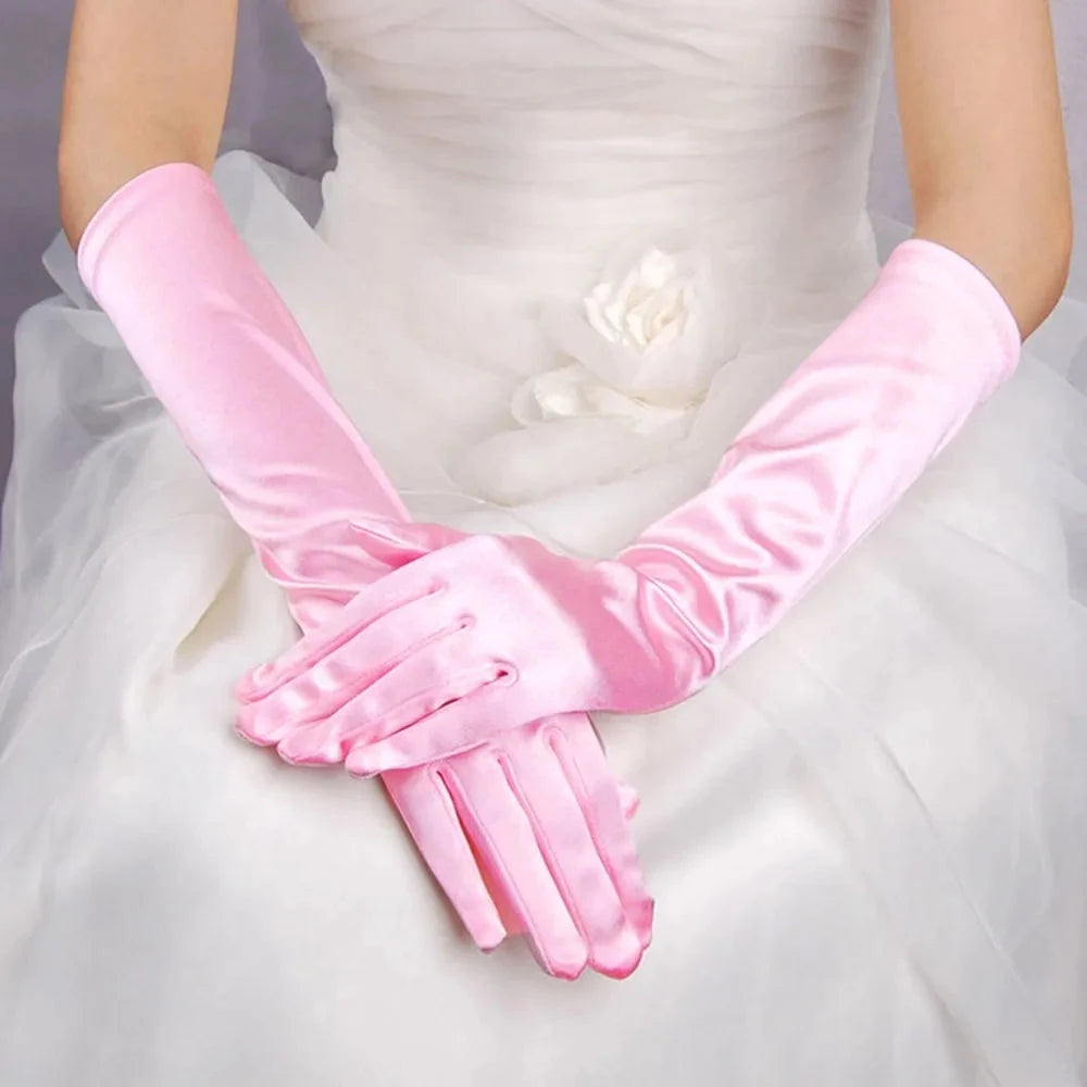 1Pair Women's Evening Party Formal Gloves Solid Color Satin GlowCart