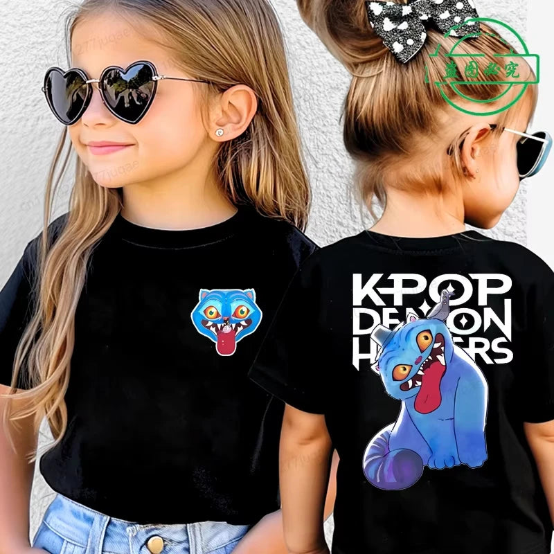 KPop Demon Hunters Saja Boys Kids Clothing Summer Cartoon Derpy Tiger Clothes Fashion Boys T-shirt Cotton Children's T Shirts GlowCart