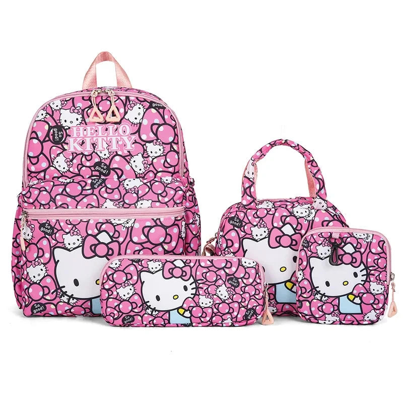 Hello Kittys 4pcs Backpack Set, Pencil Case, Shoulder Bag, Wallet Set, Kuromsi School Bag, Melody Casual Outdoor Daypack GlowCart