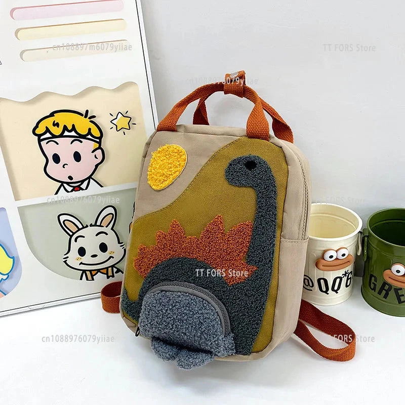New Style Cartoon Dinosaur Fashion Children's Backpack Cartoon Canvas Kindergarten Boys and Girls Schoolbag Birthday Gift GlowCart
