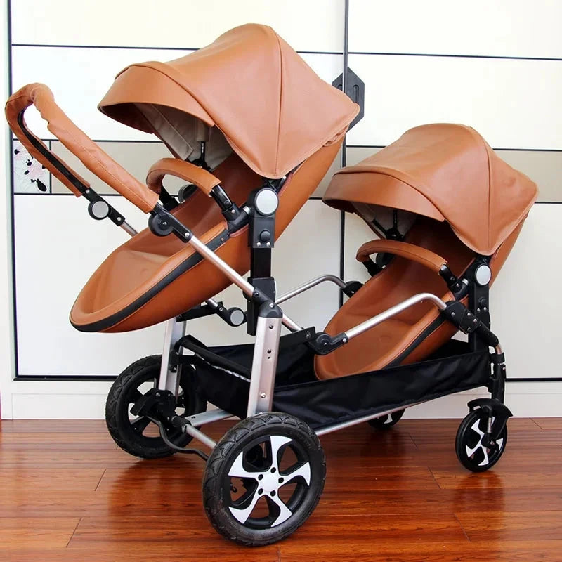 NEW Twins baby stroller 2 in 1,poussette double jumeaux,Shell double stroller,Luxury baby carriage,leather stroller,folding pram GlowCart
