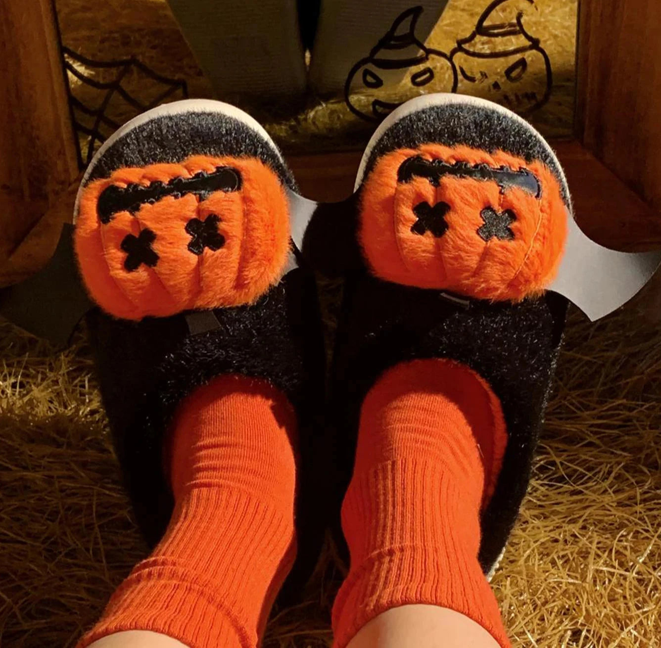 Halloween Ghost Pumpkin Bat Design Women Winter Slippers GlowCart