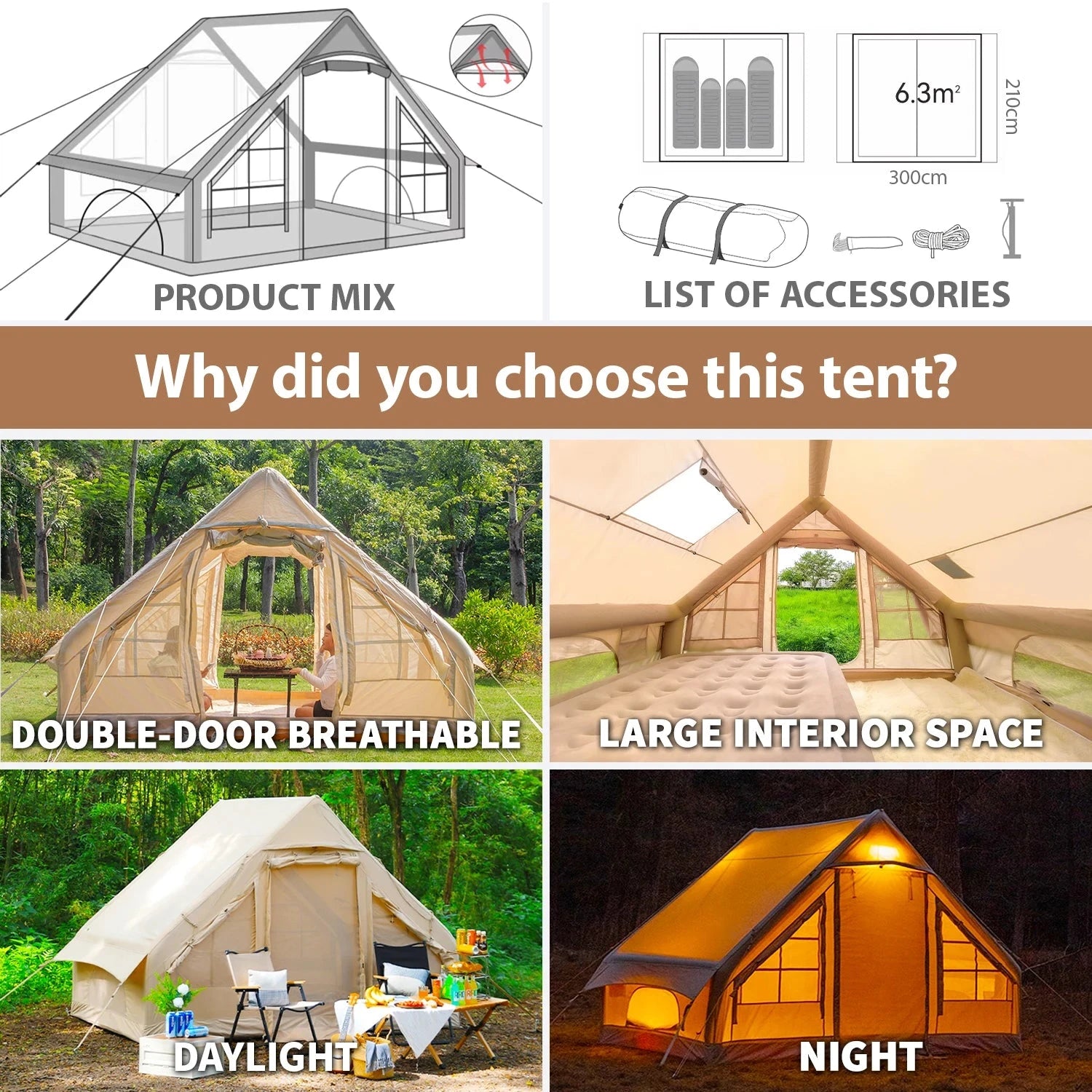 Inflatable Tent for Camping with Hand Pump Blow Up Tent GlowCart