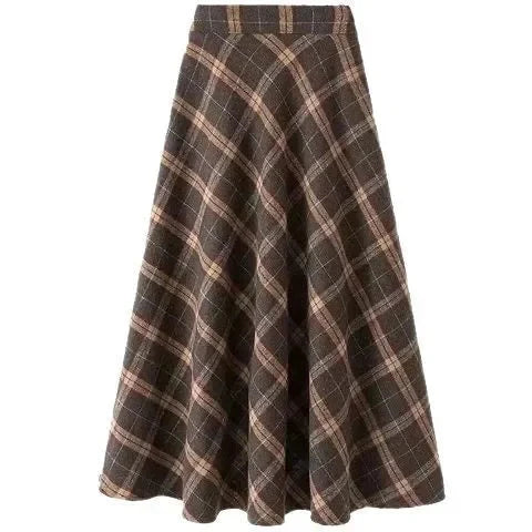 American Style Plaid Midi Skirt Women's Full A- Line Skirts plus Size High Waist Slimming Long Skirts Trendy Spring Autumn GlowCart