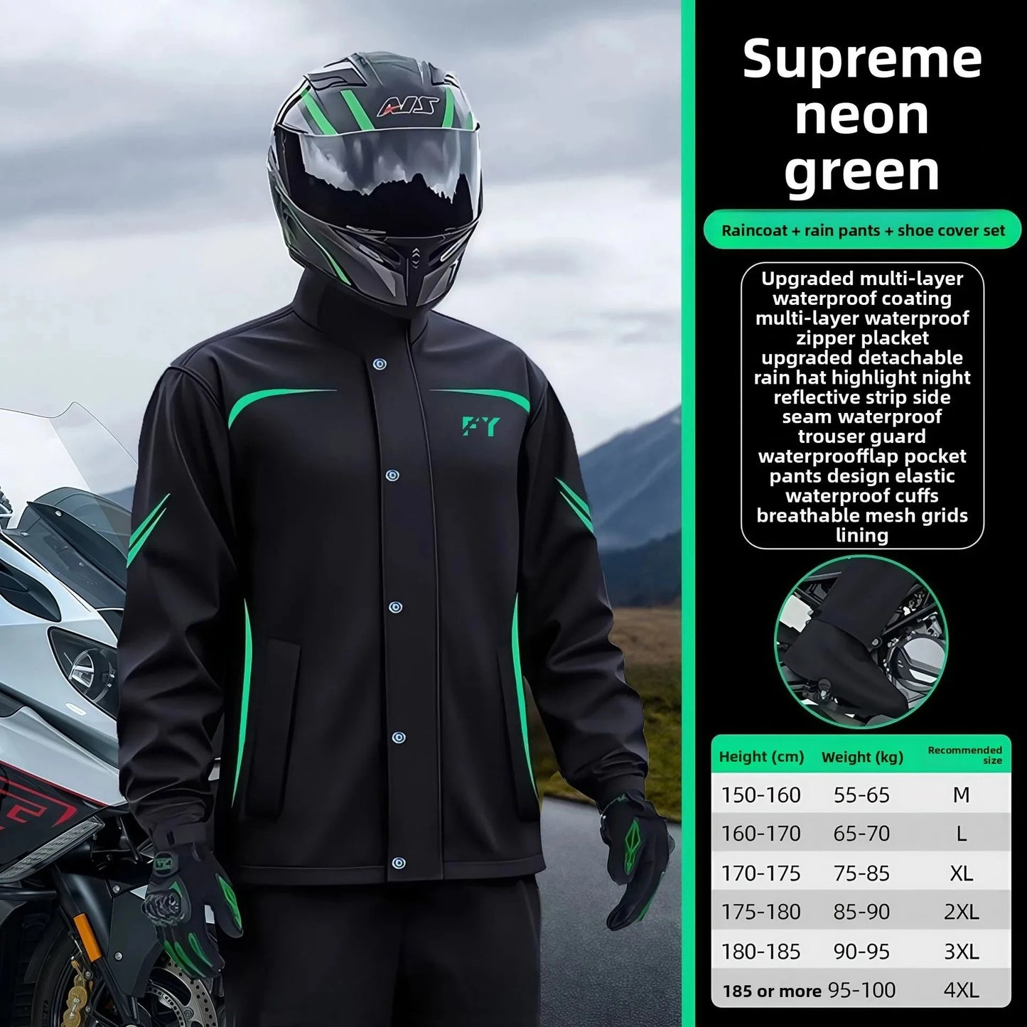 Fashionable Motorcycle Raincoat With Rain Pants Men's split GlowCart