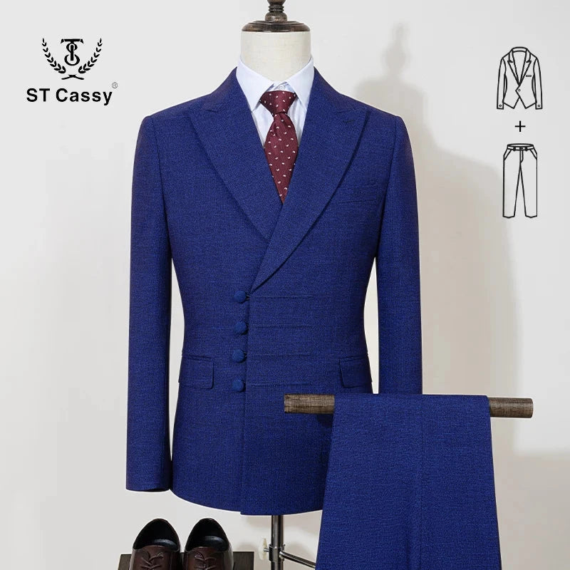 ST Cassy Elegant man suit for wedding peach Slim Fit Double GlowCart