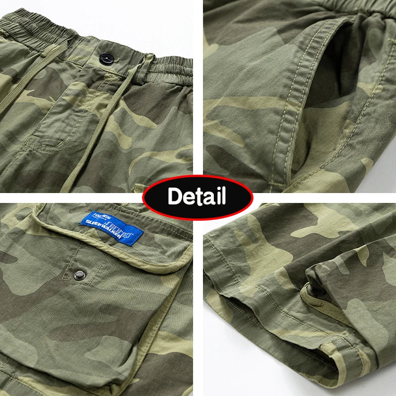 New Men Summer Outdoor Leisure Camouflage Comfortable Shorts Men Elastic Waist Loose Straight High-Quality Design Shorts Male GlowCart