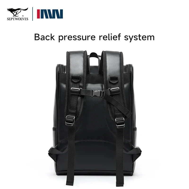 Septwolves Waterproof Leather Laptop Backpack Man Business GlowCart