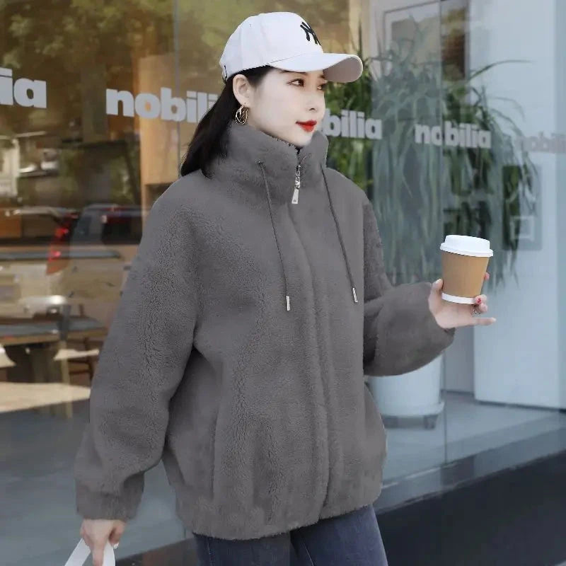 Women Winter Double Coral Fleece Warm Coat Stand Collar GlowCart