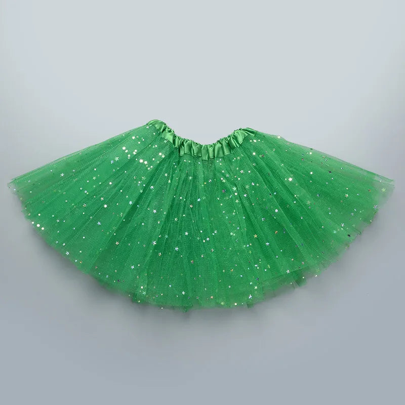 Kids Baby Star Glitter Dance Tutu Skirt For Girl Sequin 3 Layers Tulle Toddler Pettiskirt Children Chiffon 2-8T GlowCart