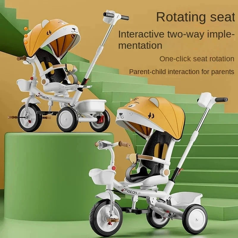 Bidirectional Baby Stroller Walking Baby Tricycle Bicycle 1-3-6 Year Old Child Stroller Baby Swivel Seat Music Lighting GlowCart