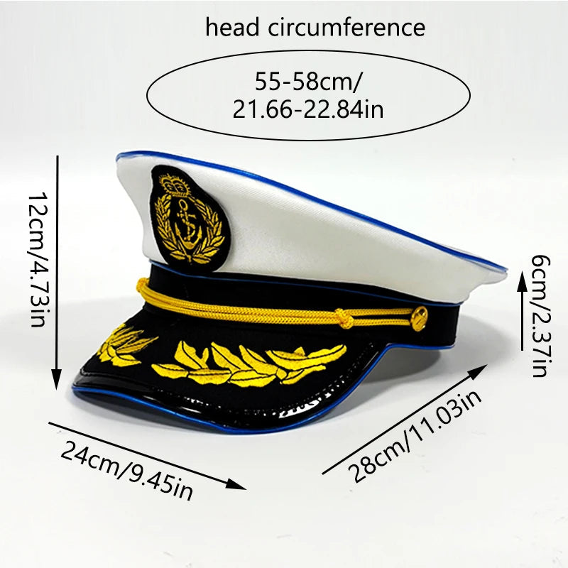 New Luminous Captain Hat LED Sailors Hat Glow In The Dark Nautical Themed Party Costume Cosplay Party Light Up Navy Cap Props GlowCart
