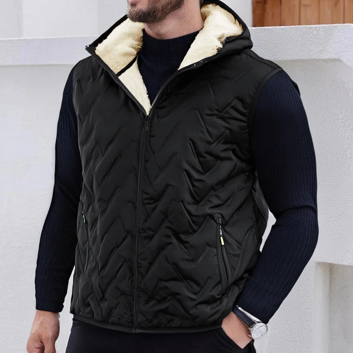 Men's autumn and winter thickened down vest with hood, GlowCart