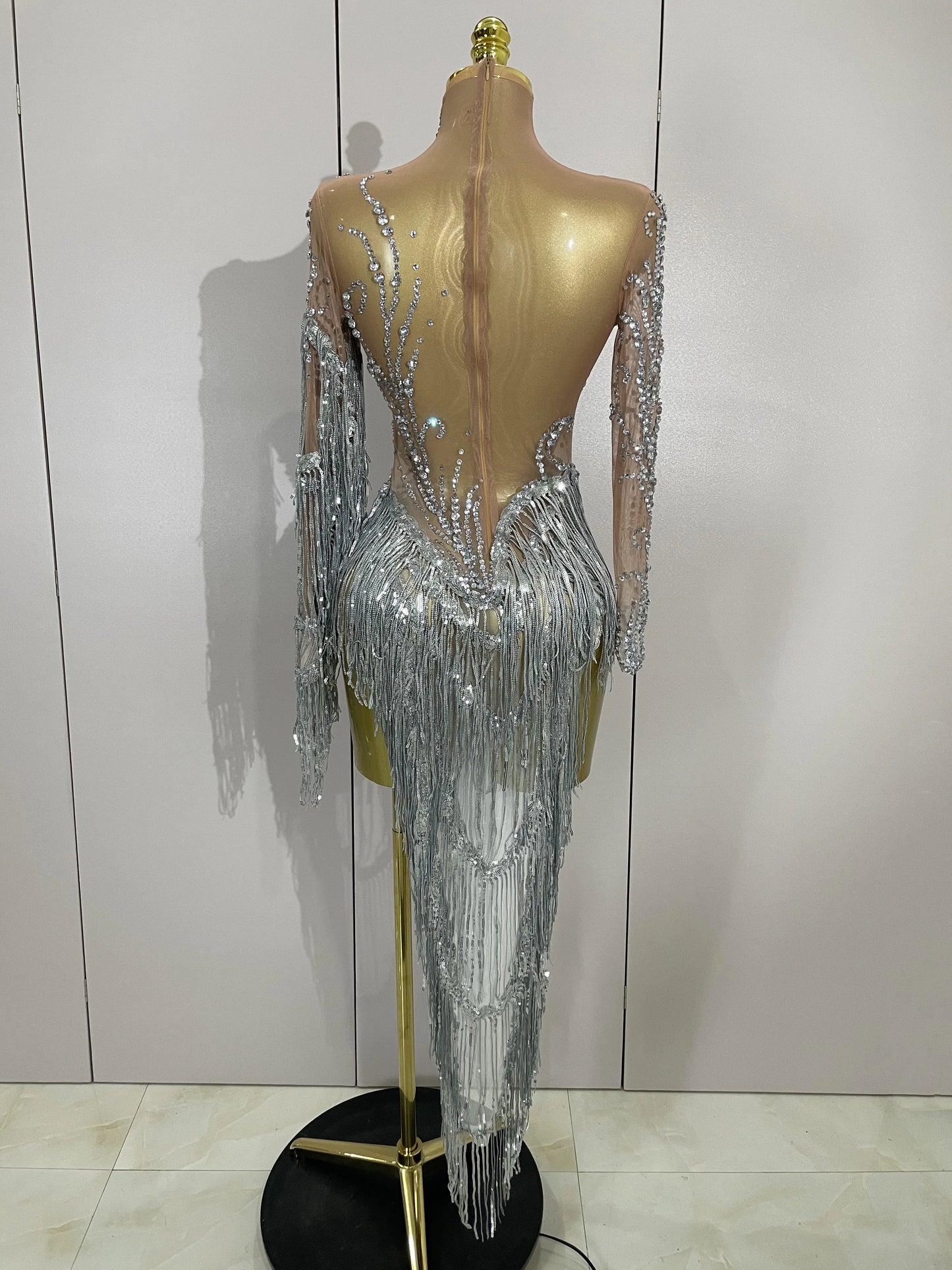 Women Sparkly Rhinestone Pearl Sequins Tassel Sexy