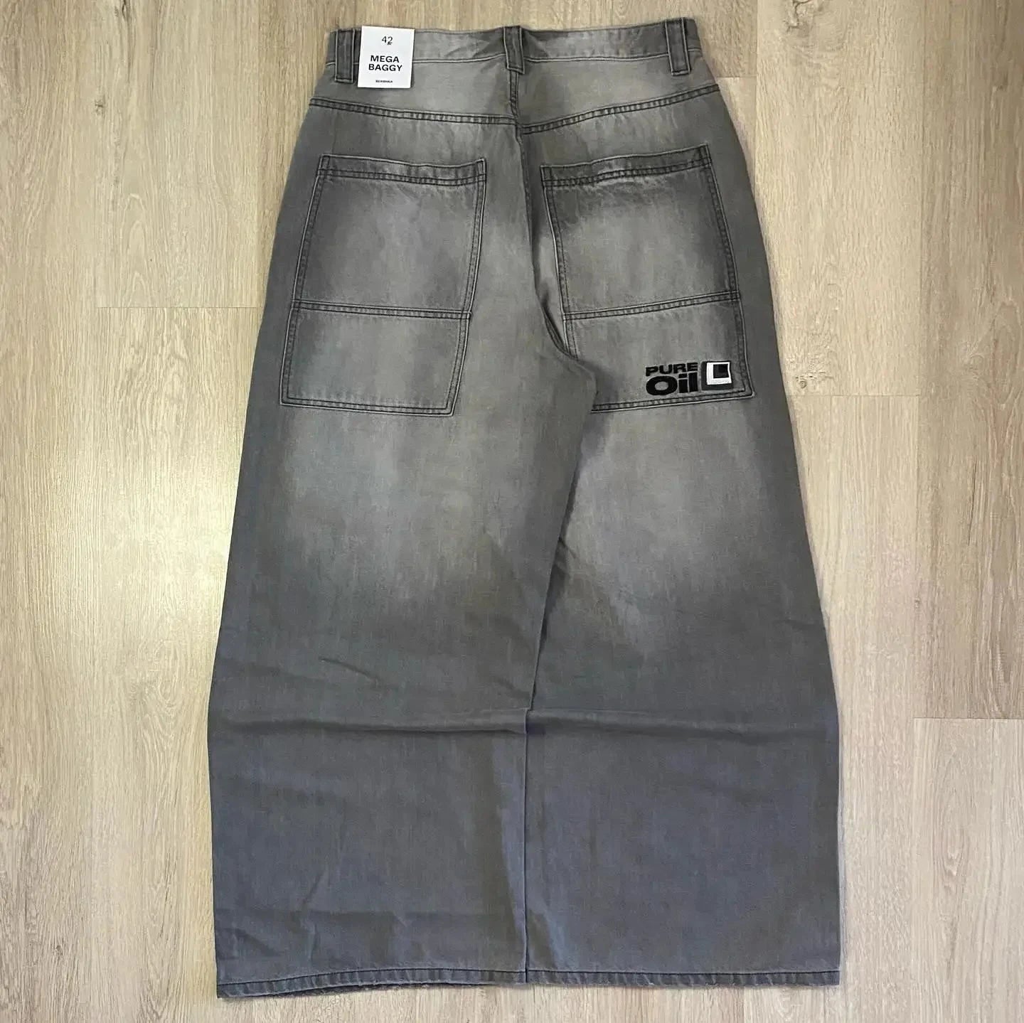 Streetwear American New Hole Washed Yellow Baggy Jeans Male GlowCart