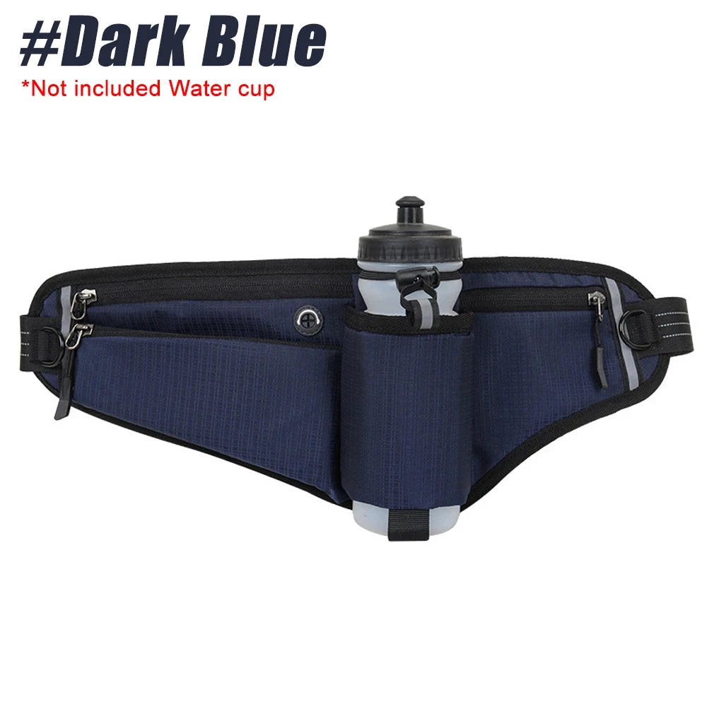 Waterproof Hydration Running Belt with 90° No-Bounce Bottle Holder - Adjustable Reflective Waist Pack for Hiking, Cycling, Gym GlowCart