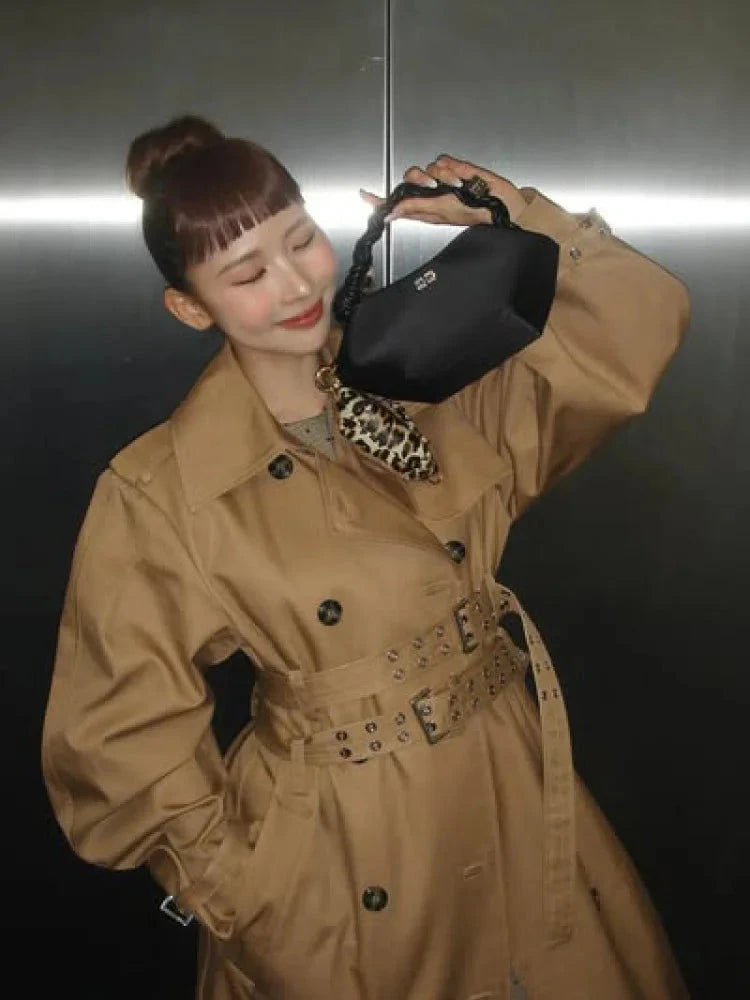 Vintage Long Sleeve Trench Coat Women Fashion Turn-down GlowCart