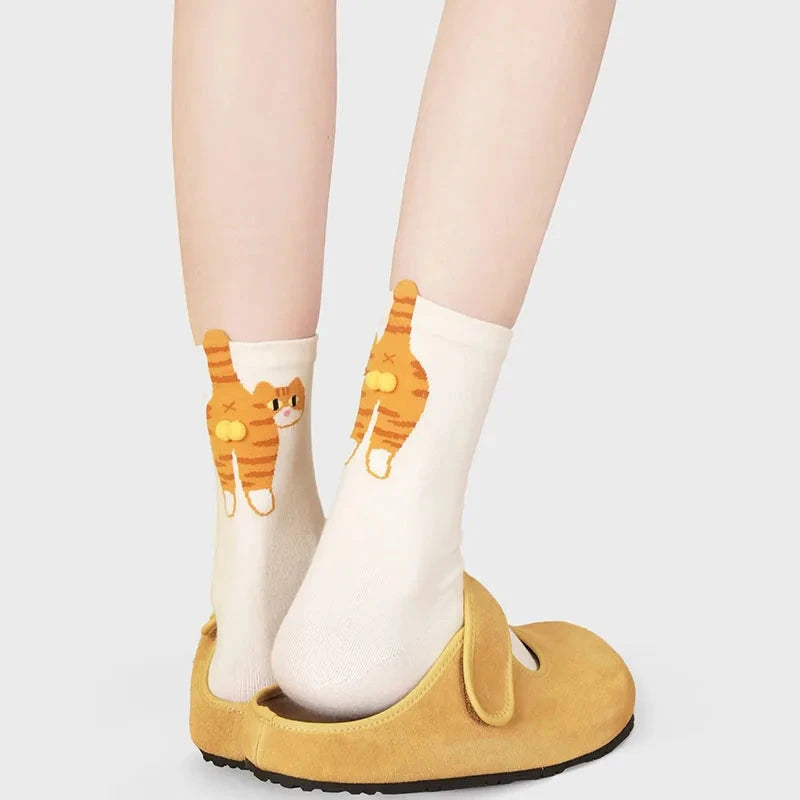 Gift for cat lovers: cartoon cat ladies cotton socks GlowCart