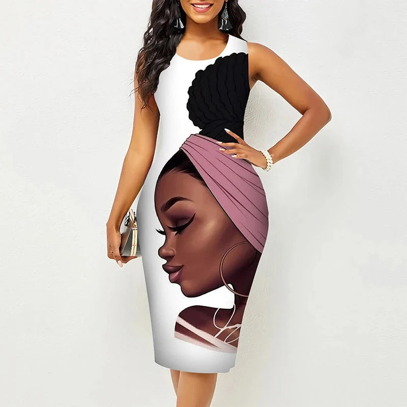African Black Girls 3D Print Sexy Knee Length Dresses Women GlowCart