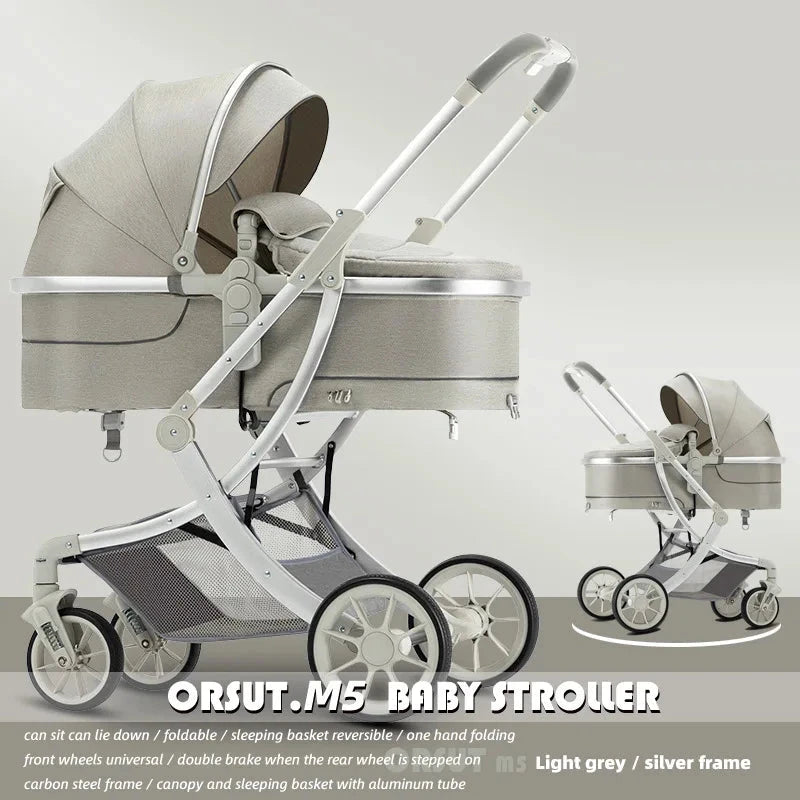 2025 New High-view Baby Stroller Can Sit or Lie Down, Lightweight and Foldable, Two-way Shock Absorption, Newborn Baby Hand Push GlowCart