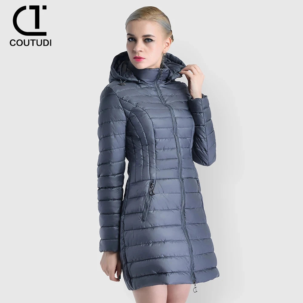 COUTUDI-Women's Winter Long Down Coat, Slim Hooded Warm GlowCart