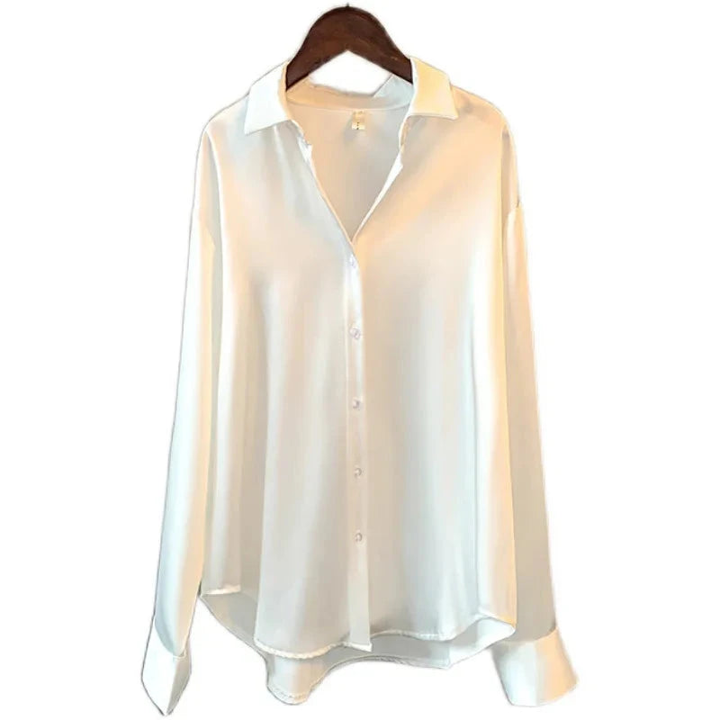 Autumn Womens Clothing Silk Shirt Vintage Blouse Women Sheer GlowCart