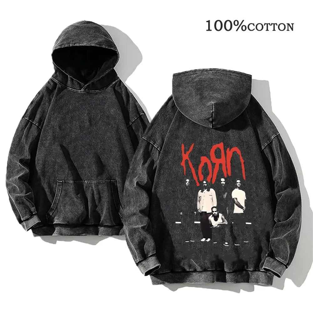 Korn Rock Band World Tour Hoodies Vintage Washed Men's GlowCart