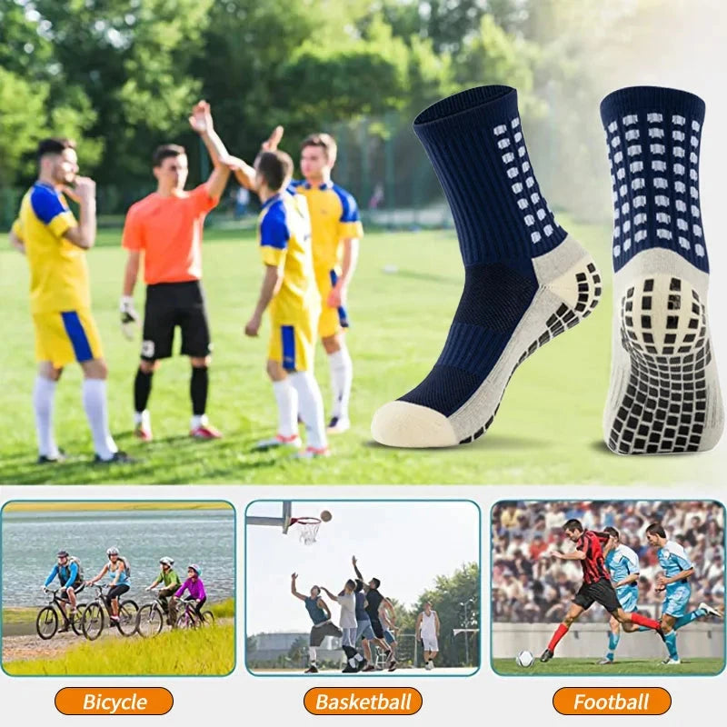 Anti-slip Football Socks Non-slip Soccer Basketball Tennis Outdoor Sport Socks Grip Cycling Riding Men Socks GlowCart