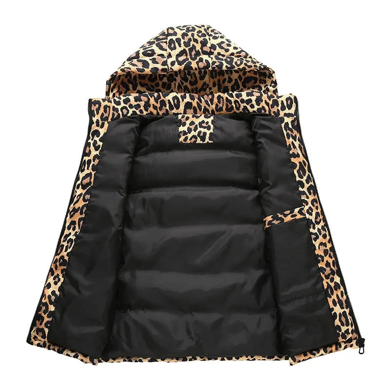 Winter Sleeveless Jacket Men Leopard Print Outerwear Vest GlowCart