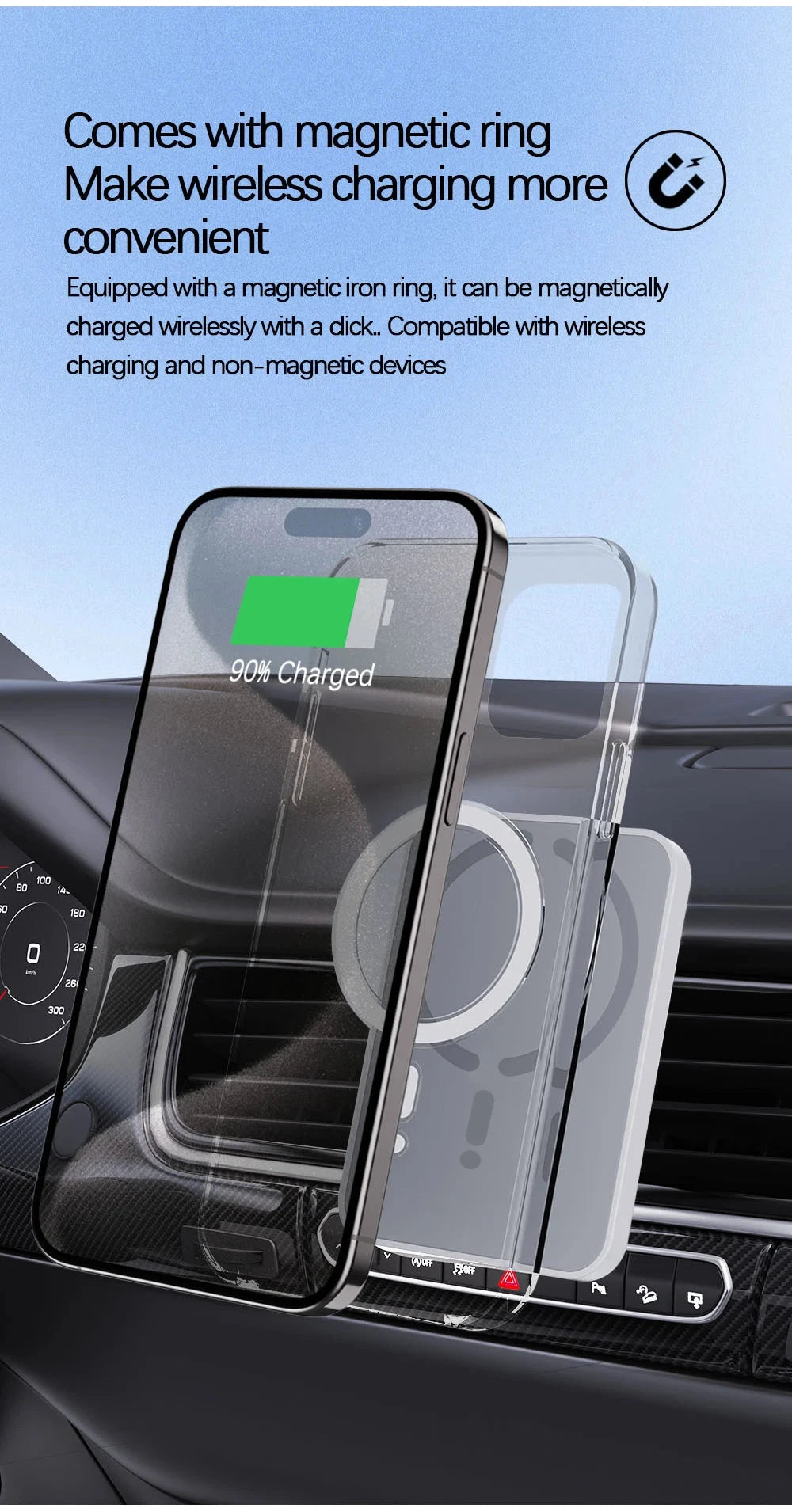 15W Magnetic Car Wireless Charger For Magsafe iPhone 12 13 GlowCart